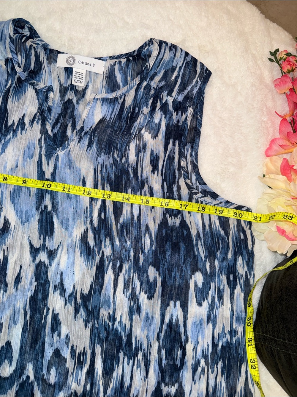 3 x 20$ Cristina Blue & White Ikat-Print Sleeveless Camisole Size S - Picture 2 of 6